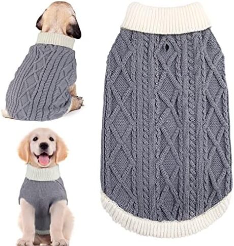 Small Dog Sweaters with Leash Hole Turtleneck Dog Sweaters Knitwear Boys Girls Warm Soft and High Stretch Pet Clothes for Fall Winter，Pet Shirts for Kitten Puppy Grey Small