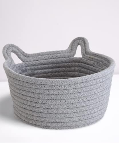 Small Toy Basket with Cat Ears, Cute Basket Toy Organizer with Handles Woven Cotton Rope Basket Decorative Basket Nursery Bins & Boxes Gift Basket Empty for Baby Pet Toy Storage