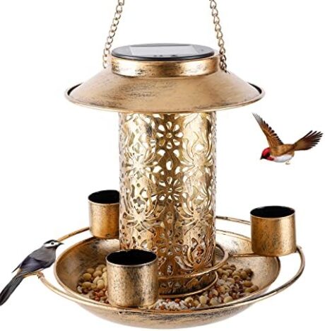 Solar Bird Feeder for Outdoors Hunging, Mousike Solar Metal Waterproof Outside Wild Bird Feeders,Cardinals Hummingbird Feeders, Garden Backyard Decoration,Gifts for Bird Lovers (Bronze 1Pack)…
