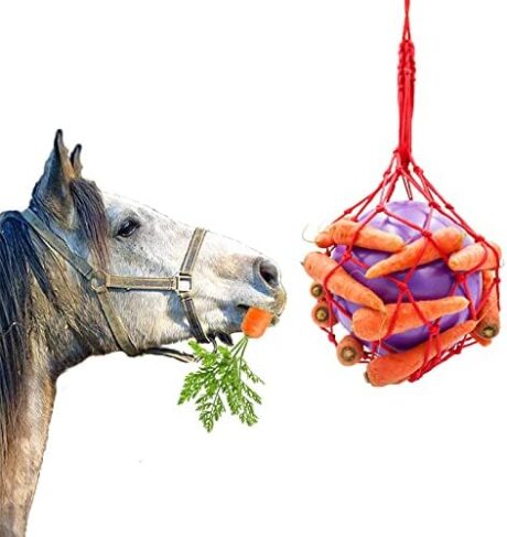 Tirifer Horse Treat Ball Carrot Feeder Toy Hanging Feeding Toy Goat Feeder Ball for Horse Goat Sheep Relieve Stress, Horse Stable Stall Paddock Rest