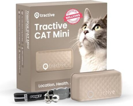 Tractive GPS Cat Tracker (6.5 lbs+), Real-time Pet Location Tracker, Health & Wellness Alerts, Battery Life Up to 7 Days, Breakaway Cat Collar Included (Brown)