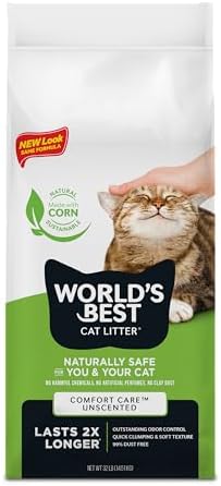 WORLD'S BEST CAT LITTER Comfort Care Unscented, 32-Pounds - Natural Ingredients, Quick Clumping, Flushable, 99% Dust Free & Made in USA - Long-Lasting Odor Control & Easy Scooping