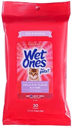 Wet Ones for Pets Delicate Clean Kitten Wipes for Cats with Oatmeal Cat Cleaning Wipes, Mild & Soothing Cat Grooming Wipes with Wet Lock Seal (Pack of 1, 30 Count Total)