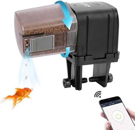 WiFi Control Automatic Fish Feeder with APP Lychee Aquarium Automatic Fish Feeder, WiFi Control Auto Fish Food Dispenser for Home Office (Black)