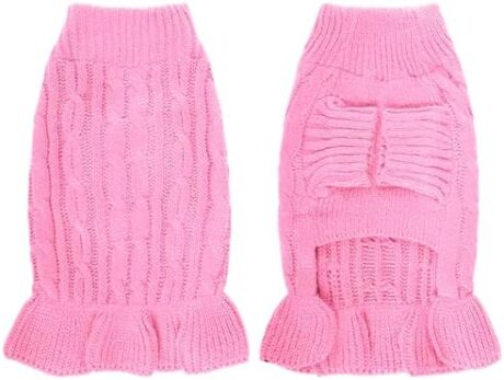 choyaxo Small Dog Sweater Pet Christmas Sweater Dress for Dogs Cat Pet for Winter Christmas Holiday Breathable Ruffle Hem Design (Pink, Medium)