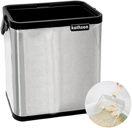 kathson Universal Cat Litter Scooper Holder, Stainless Steel Deep Cat Litter Shovel with Poop Sifting Holder, Portable Small Detachable Trash Can, Trash Container (Litter Scoop Not Included)