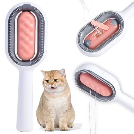 susu & wuwu 2-in-1 Cat Grooming Brush - Wet/Dry Bristles for Removing Pet Hair, With Detachable Water Tank for Cats(Pink)