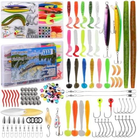111PCS Fishing Lures Kit with Tackle Box for Bass Trout Salmon,Freshwater Bait Tackle Kit Included Crankbaits Spoon Hooks Weights and Other Fish Accessories,Men's Fishing Lure Gear Set Gifts