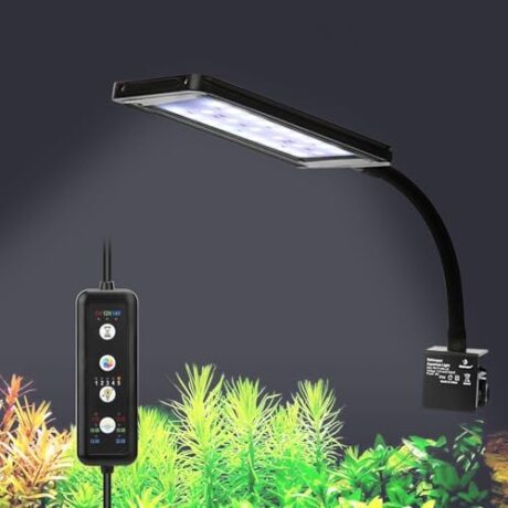 Clip On Aquarium LED Light, 24/7 Mode Full Spectrum Fish Tank Light with Timer, Adjustable 8 Color / 5 Brightness Simulate Sunrise-Day-Sunset-Moon for 7.87-12.99 inch Planted Tank 9W