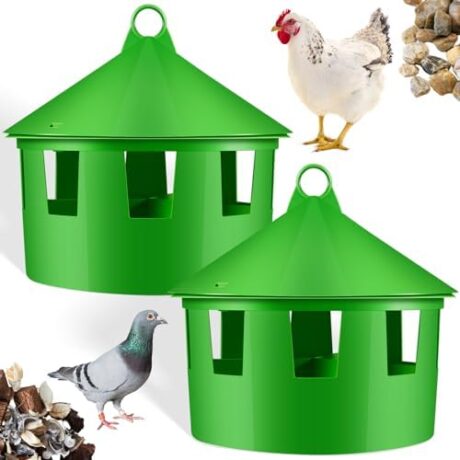 2 Pcs Chicken Feeders Poultry Feed and Grit Station Chicken Feed Storage Container Chicken Food Dispenser Poultry Grit and Oyster Shell Feeder with 9 Hole for Indoor Outdoor, 6.61 Lb, Green