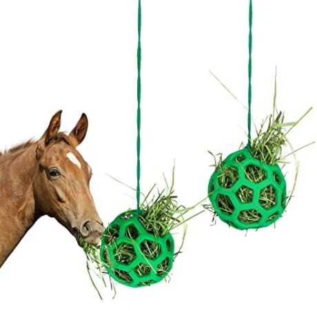 2Pcs Horse Feeding Toys Horse Treats Ball hay Feeder Ball or Horse Horse Goat Sheep Relieve Stress, Horse Stable Stall Paddock Rest(Same Color Green)