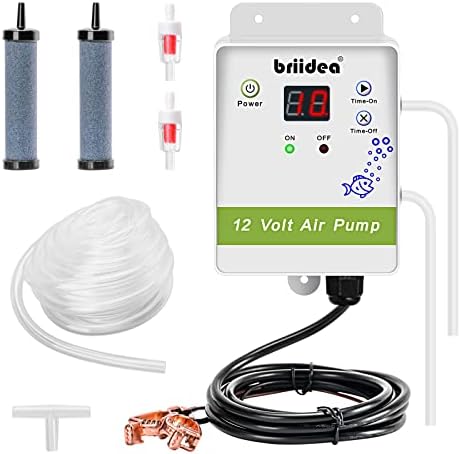 Aerator for Bait Bucket, Briidea 12 Volt Livewell Aerator Pump System with Timing Cycle Function, Dual Outlet, Designed for Use in Fresh and Salt Water to Keep Your Bait Fish Alive