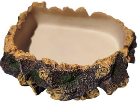 Bearded Dragon Tank Accessories, Tree Stump Bearded Dragon Food Bowl, Reptile Water Dish for Leopard Geckos, Crested Geckos, Hermit Crabs, Frogs and Corn Snakes