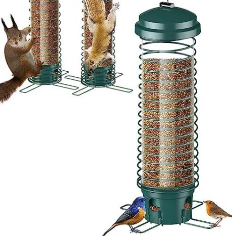 Bird Feeder for Outdoors Squirrel Proof Bird Feeders for Outside Hanging, Metal Wild Bird Seed Feeders for Bluebird, Cardinal, Finch, Sparrow, Blue Jay, 4 Ports, Chew-Proof, Weather-Resistant