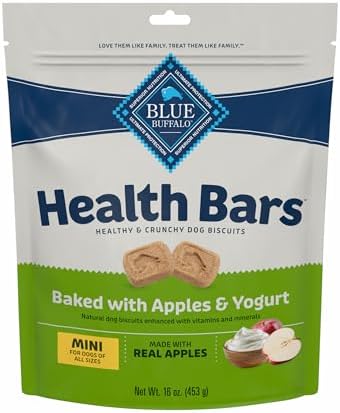 Blue Buffalo Health Bars Mini Crunchy Dog Biscuits, Oven-Baked with Natural Ingredients, Apples & Yogurt, 16-oz Bag