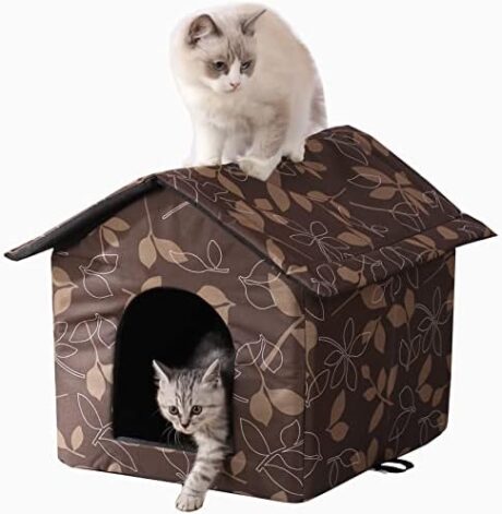 Cat House Outdoor Cat House Outdoor Houses for Feral Cats Dogs Cat Houses for Outdoor Cats Dog Cat Outdoor Indoor Waterproof House (Medium, Brown Support Rod)
