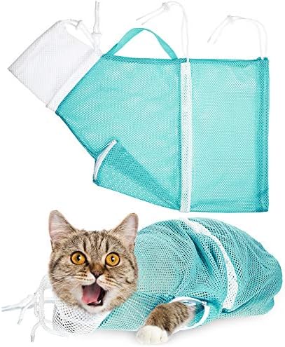 Cat Shower Net Bag Grooming Bathing Adjustable Washing Bag Multifunctional Cat Restraint Accessories Prevent Biting Scratching, Nail Trimming, Ears Clean, Keeping Calm(Green)