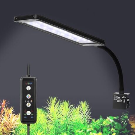 Clip On Aquarium LED Light, 24/7 Mode Full Spectrum Fish Tank Light with Timer, Adjustable 8 Color / 5 Brightness Simulate Sunrise-Day-Sunset-Moon for 11.81-16.92 inch Planted Tank 12W