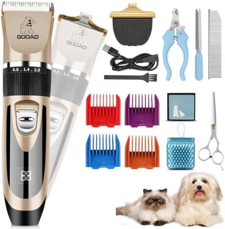 Dog Grooming Kit, Dog Clippers for Grooming for Heavy Thick Hair&Coats/Low Noise Rechargeable Cordless Hair Trimmer/Pet Shaver with Paw Trimmer for Small & Large Dogs Cats