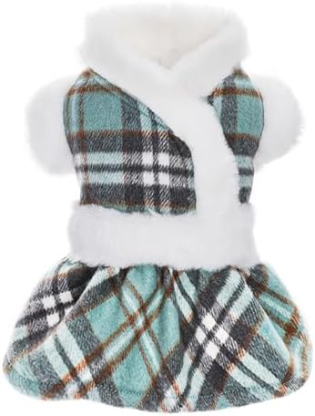 Dog Sweaters for Small Dogs Girl Dog Dress Sweater Winter Puppy Clothes Cold Weather Dog Coat Fleece Warm Pet Outfit Skirt for Chihuahua Yorkie Teacup Plaid Cat Apparel (XX-Small, Green)
