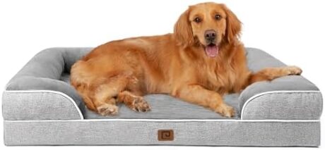 EHEYCIGA Orthopedic Dog Beds Large Sized Dog, Waterproof Memory Foam Pet Bed with Sides, Non-Slip Bottom Large Pet Bed with Washable Removable Cover, Grey
