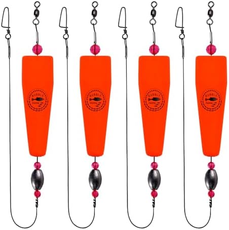 Fishing Floats Rigs Popping Corks for Saltwater Rattle Weighted Bobbers Fishing Tackle (4pcs, 2/3/4/5 in, Green/Yellow/Orange)