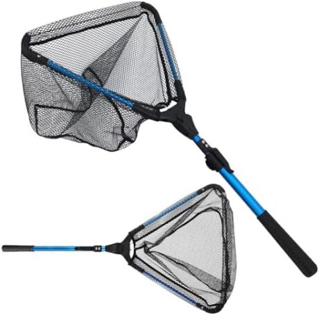 Fishing Net with Handle, Folding Fishing Net, Aluminum Alloy Handle Dip Net, Triangular Large Net Head, Trout Net Rubber Mesh, Kayak Net, Fish Net for Pond, Bass Fishing Net, Landing Net