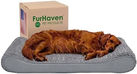 Furhaven Orthopedic Dog Bed for Large Dogs w/ Removable Washable Cover, For Dogs Up to 75 lbs - Ultra Plush Faux Fur & Suede Luxe Lounger Contour Mattress - Gray, Jumbo/XL