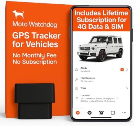 GPS Tracker for Vehicles, No Monthly Fee, No Subscription, 4G SIM and Data Included, Business Fleets, Speeding Alerts, Trip History, Mileage Tracking, Geofence, OBD, USA Developed, Moto Watchdog