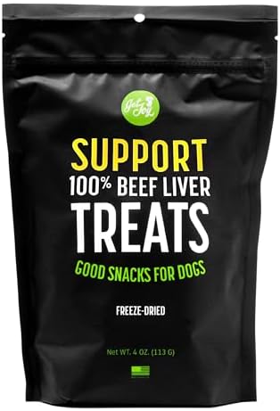 Get Joy Freeze Dried Superfood 100% Beef Liver Dog Treats, 4 Ounce Bag, Single Ingredient Organ Meat, High Protein, Vision, Skin & Coat Health, Muscle Repair, Grain Free, Gluten Free, Made in USA