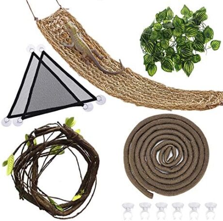 Hamiledyi Bearded Dragon Tank Accessories Lizard Large Hammock Jungle Climber Vines Flexible Leaves Bendable Vine Artificial Branch Habitat Reptile Decor for Chameleon, Lizards,Gecko,Snakes