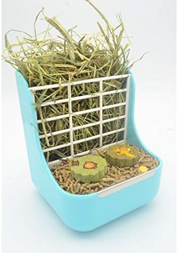 Hay Food Bin Feeder, Hay and Food Feeder Bowls Manger Rack for Rabbit Guinea Pig Chinchilla and Other Small Animals (Blue)