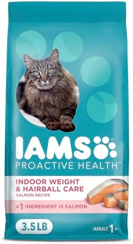 IAMS Proactive Health Adult Indoor Weight & Hairball Care Dry Cat Food with Salmon, 3.5 lb. Bag