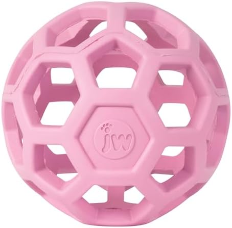 JW Pet HOL-ee Roller™, Dog Toy Puzzle Ball, Natural Rubber, Small (3 Inch Diameter), Pink