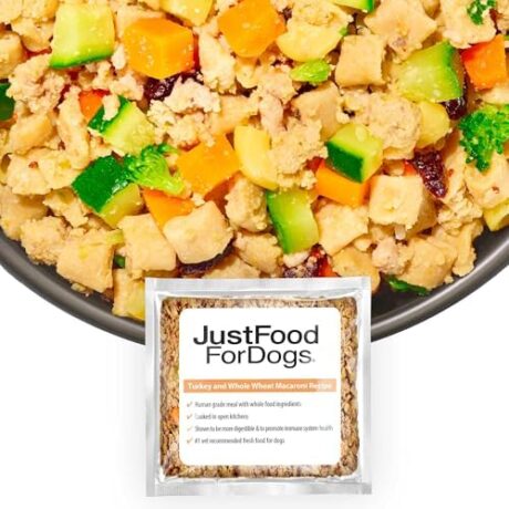 JustFoodForDogs Frozen Fresh Dog Food, Complete Meal or Dog Food Topper, Turkey & Whole Wheat Macaroni Human Grade Dog Food Recipe, 5.5 oz (Pack of 18)