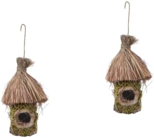 Kisangel 2 Pcs Hand Woven Straw Birdcage Ornament Bird Nest Hibiscus Adornment Garden Decor Comfortable for Birds