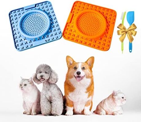 Lick Bowl for Dogs, Hold Enough Food Cat Lick Mat, Frozen Lick Mat for Cats and Dogs, Anxiety and Boredom Reducer, Dog Lick Bowl Mat for Peanut Butter Yogurt Perfect for Grooming (2 Packs)
