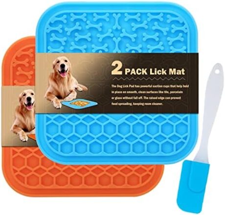 Lick Mat for Dogs - Slow Feeder Licking Mat with Suction Cups for Peanut Butter, Food Treats & Yogurt - 2 Pack