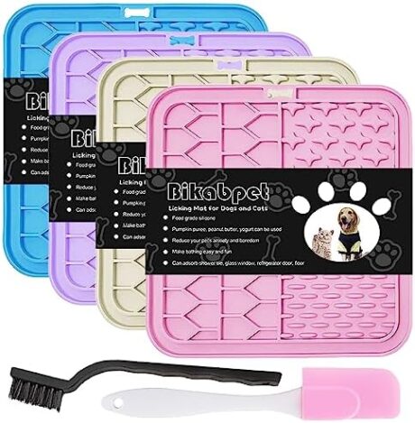 Lick Mat for Dogs and Cats，Cat Licking Pad with Suction Cups for Dog Anxiety Relief，Dog Peanut Butter Lick Pads for Dogs Perfect for Bathing Grooming,Slow Feeders for Dogs and Cats,4Pack