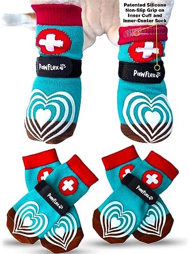 Medical First-Aid Double Sided Anti-Slip Cotton Dog Socks | PawFlex Comfy Pawz Silicone Nonslip at Inner Cuff for No Twisting or Sliding Off | Pet Paw Protection |Wound Care | Traction Control