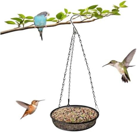 Metal Mesh Bird Feeder Platform - Hanging Tray for Garden, Attracts Birds