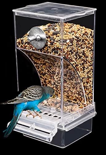 No Mess Bird Cage Feeder Automatic Acrylic Parrot Feeder Bird Cage Accessories for Parakeets Canary Cockatiel Finch (Transparent)
