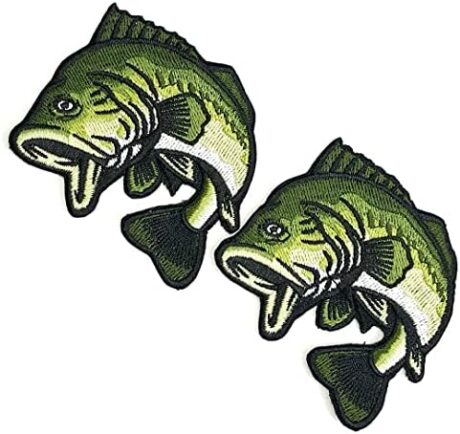 OYSTERBOY 2Pcs Wildlife Largemouth Green Bass Fishing Well Made Quality Sew/Iron On 100% Embroidered Tactical Decorative Applique Tactical Patch for Caps Hats Outdoor Gear Jackets Clothing Bags
