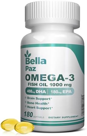Omega 3 FishOil Supplements - 1000mg Fish Oil 788 mg Omega-3 Fatty Acid Burpless, 488 DHA & 180 EPA for Muscle Bone Heart Brain Support and Health, Supplements for Men and Women, 180 Softgels