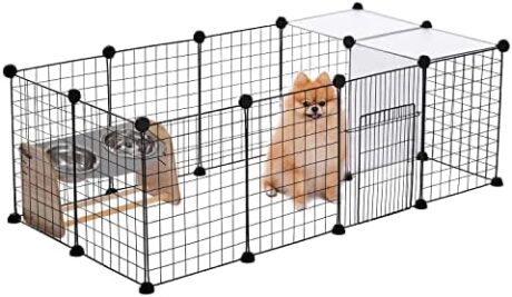 PAWZ Road Pet Playpen, DIY Small Animals Cage Portable Wire Fence with Black Resin Panels for Small Animals Puppies Kitties and Rabbits Yard Fence for Indoor/Outdoor Use - 15 Panels
