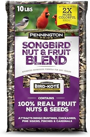 Pennington Pride Songbird Nut & Fruit Blend, Wild Bird Seed for Outside Feeders, Advanced Nutrition Formula for Bird Health, 10-lb. Bag