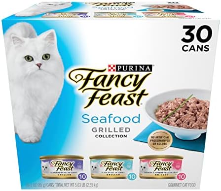 Purina Fancy Feast Grilled Wet Cat Food Seafood Collection in Wet Cat Food Variety Pack - (Pack of 30) 3 oz. Cans