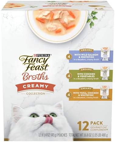 Purina Fancy Feast Lickable Broth Topper Complement Creamy Wet Cat Food Variety Pack - (Pack of 12) 1.4 oz. Pouches