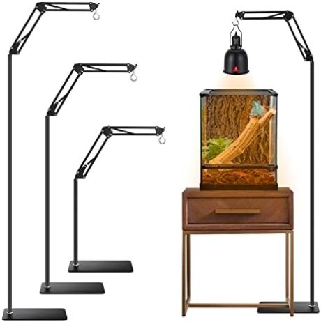 Reptile Lamp Stand Reptile Heat Lamp Stand (15.7inch to 74.3inch) with 360° Adjustable Swing Arm, Reptile Light Stand for Bearded Dragon Turtles Snake and Chicks