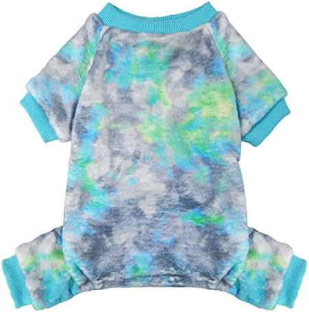 Small Dog Pajamas Soft Onesie for Boys Girls Pet Tie Dye Thermal Winter Comfy Pjs Velvet Puppy Jumpsuit Cat Clothes, Grey Small